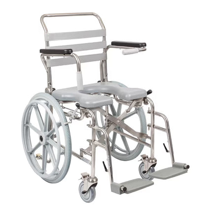 Self Propelled Folding Stainless Steel Shower Commode