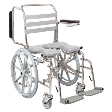 Self Propelled Folding Stainless Steel Shower Commode