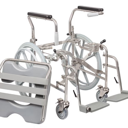 Self Propelled Folding Stainless Steel Shower Commode