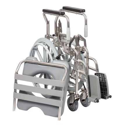 Self Propelled Folding Stainless Steel Shower Commode