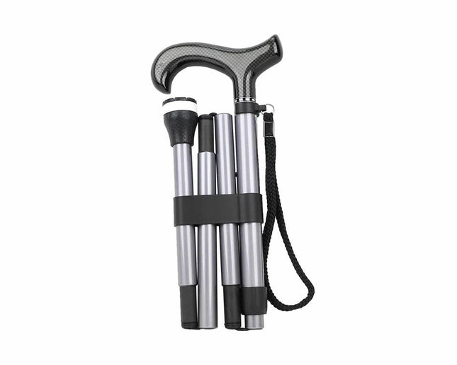 Metallic Silver Carbon Fibre Folding Cane